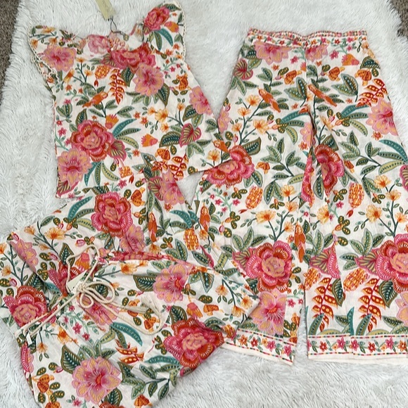 🌴 NWT Rachel Zoe Linen 3 Piece Set, Blouse, Wide Leg Crop Pants, Skirt - Picture 1 of 6